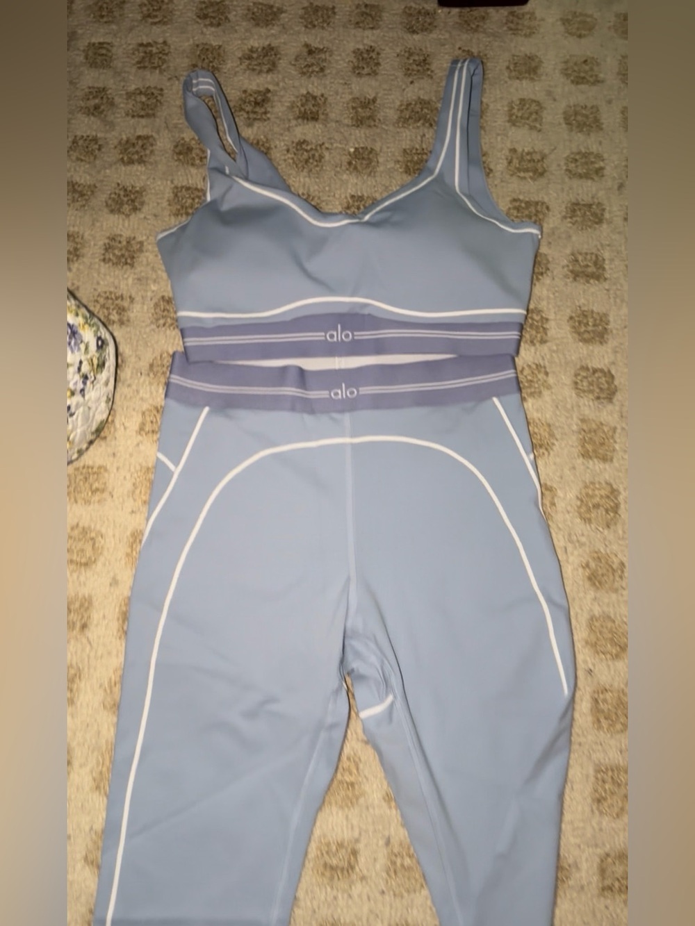 ALO Yoga Periwinkle Leggings and Supportive Sports Bra Set